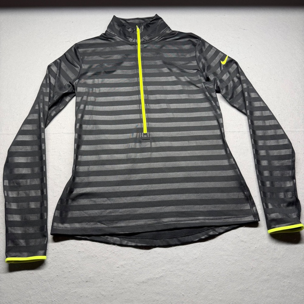 Nike Pullover Women L Black Nike Pro Dri-FIT Half Zip Striped Thumbhole Athletic